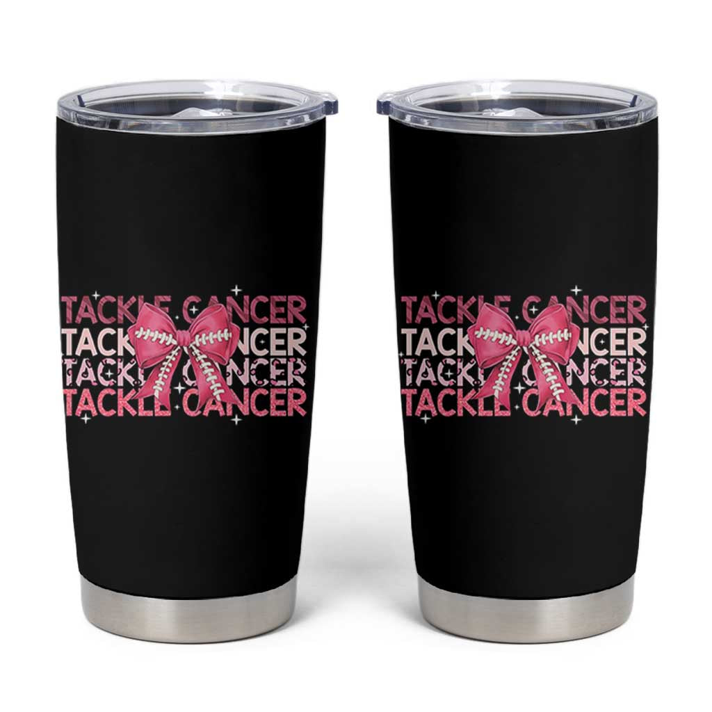 October Tackle Cancer Football Breast Cancer Awareness Tumbler Cup