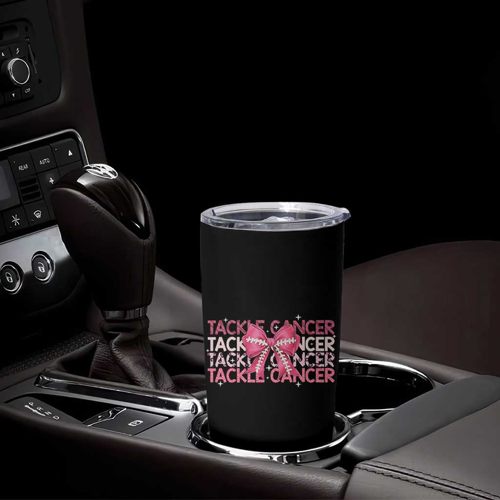 October Tackle Cancer Football Breast Cancer Awareness Tumbler Cup