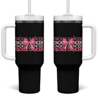 October Tackle Cancer Football Breast Cancer Awareness Tumbler With Handle