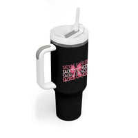 October Tackle Cancer Football Breast Cancer Awareness Tumbler With Handle