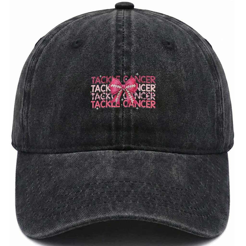 October Tackle Cancer Football Breast Cancer Awareness Washed Cotton Baseball Cap