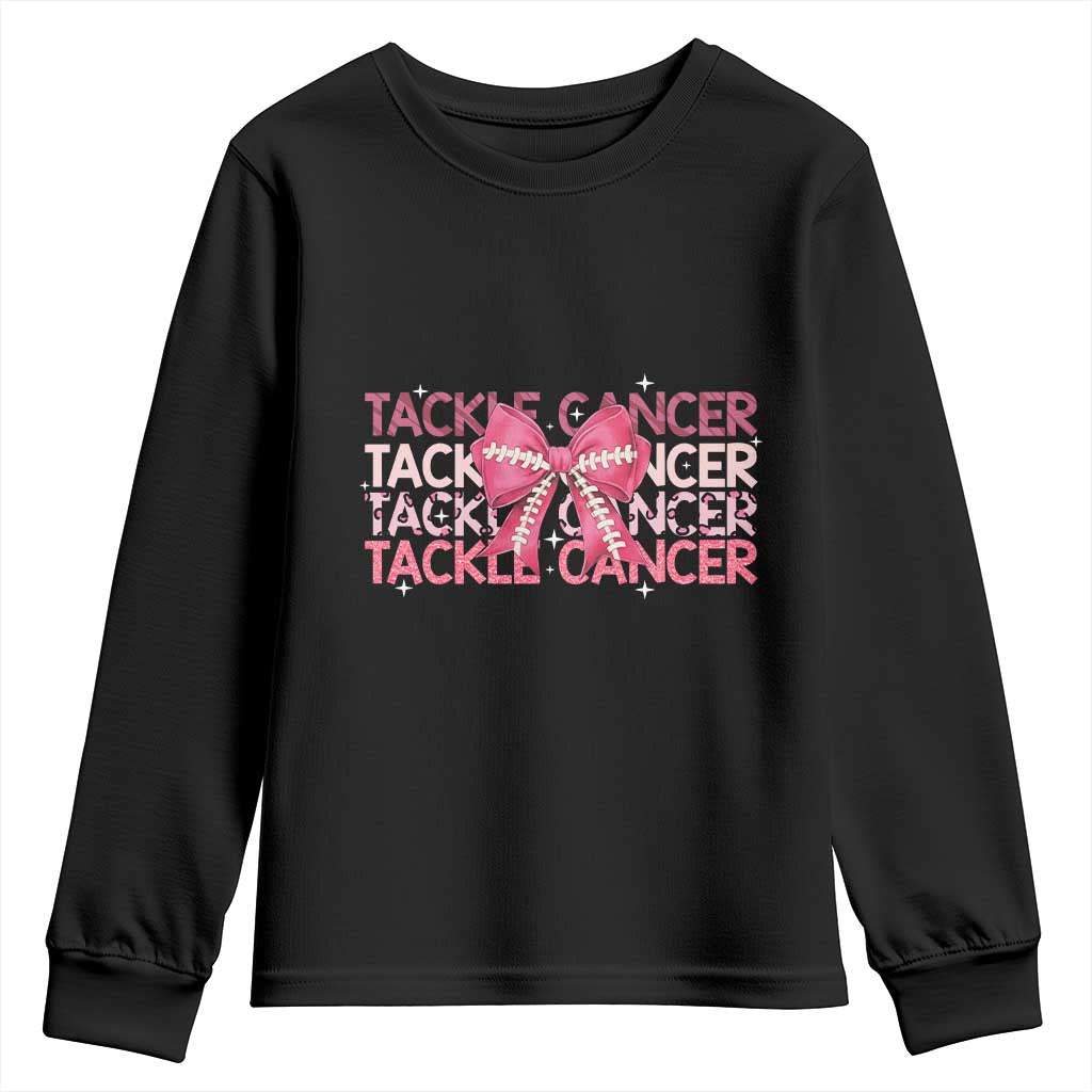 October Tackle Cancer Football Breast Cancer Awareness Youth Sweatshirt - Wonder Print Shop