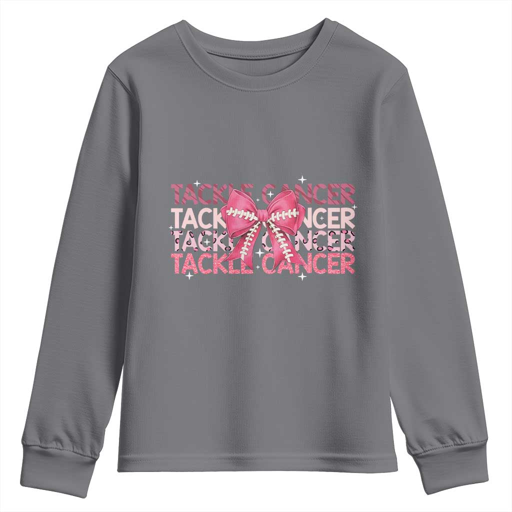 October Tackle Cancer Football Breast Cancer Awareness Youth Sweatshirt - Wonder Print Shop