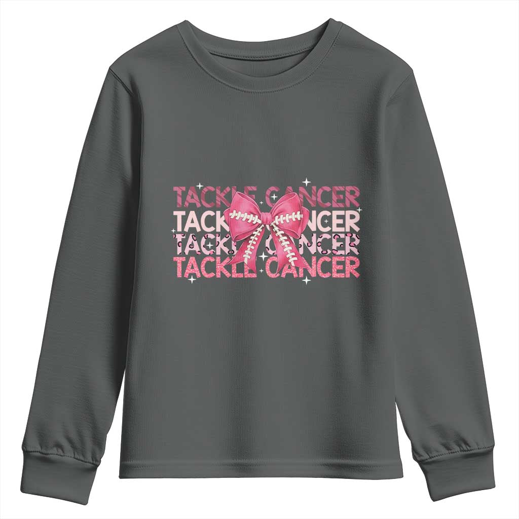 October Tackle Cancer Football Breast Cancer Awareness Youth Sweatshirt - Wonder Print Shop