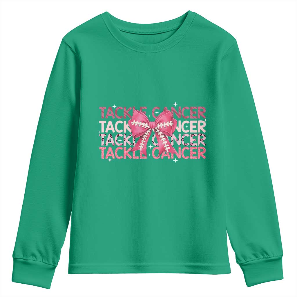 October Tackle Cancer Football Breast Cancer Awareness Youth Sweatshirt - Wonder Print Shop