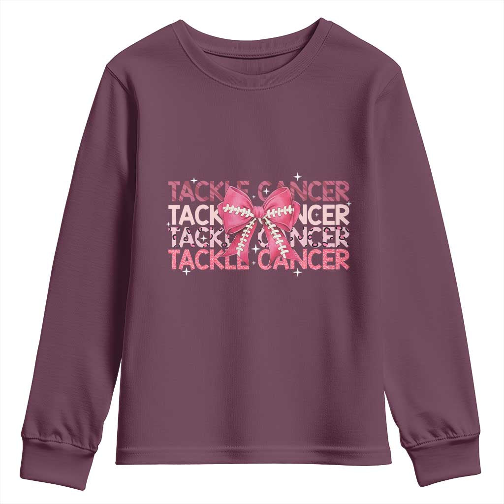 October Tackle Cancer Football Breast Cancer Awareness Youth Sweatshirt - Wonder Print Shop