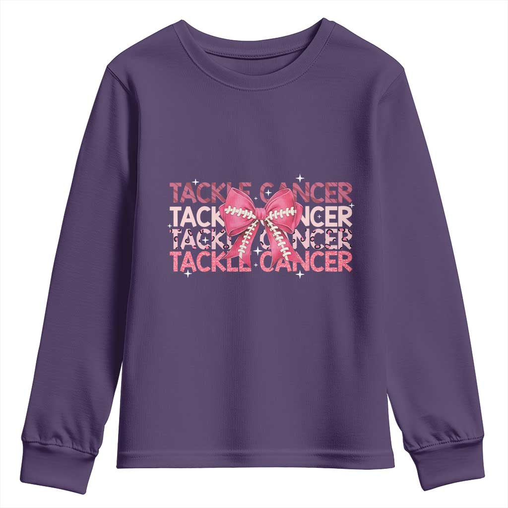 October Tackle Cancer Football Breast Cancer Awareness Youth Sweatshirt - Wonder Print Shop