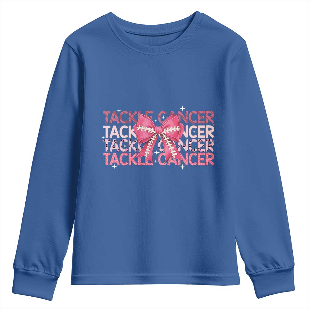 October Tackle Cancer Football Breast Cancer Awareness Youth Sweatshirt - Wonder Print Shop