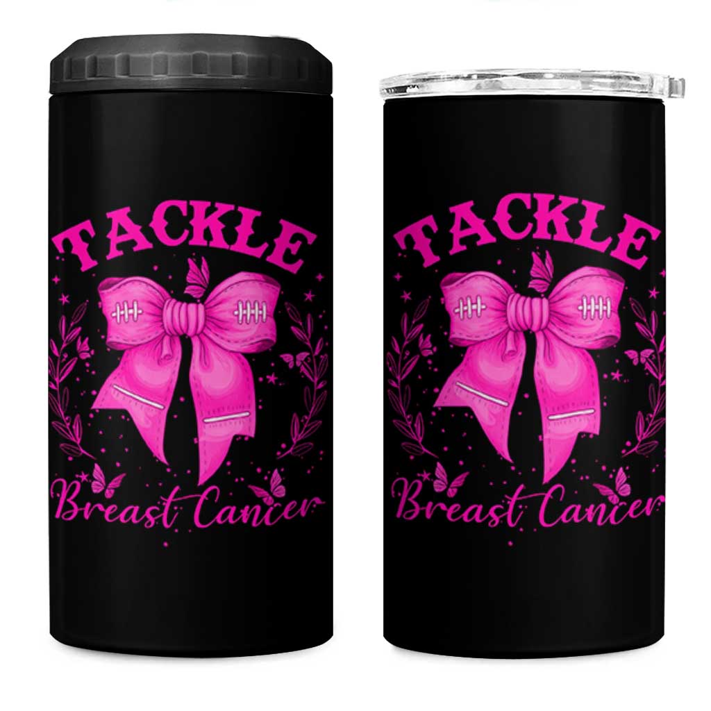 Tackle Breast Cancer 4 in 1 Can Cooler Tumbler Support Fight Faith Pink Ribbon