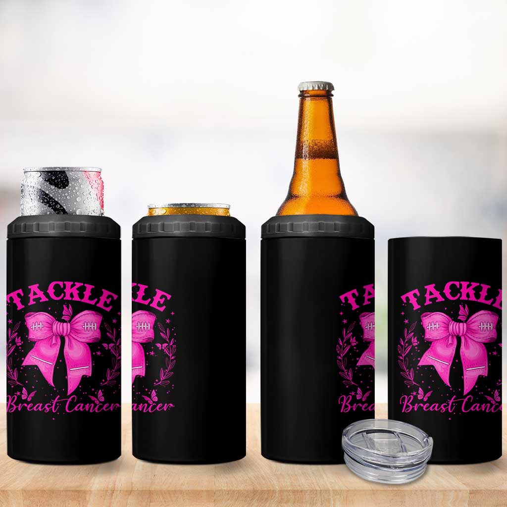 Tackle Breast Cancer 4 in 1 Can Cooler Tumbler Support Fight Faith Pink Ribbon