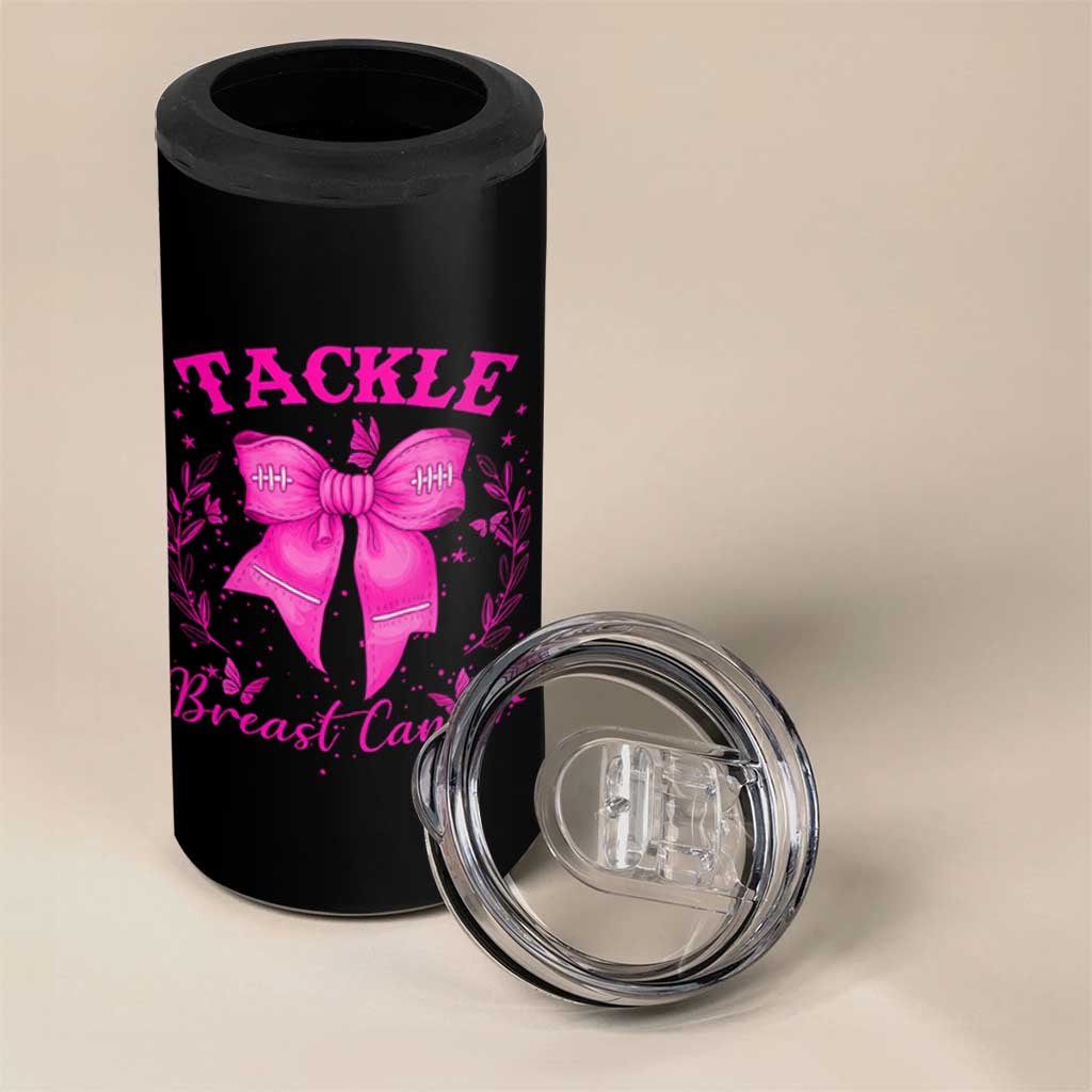 Tackle Breast Cancer 4 in 1 Can Cooler Tumbler Support Fight Faith Pink Ribbon