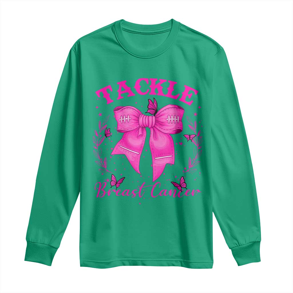 Tackle Breast Cancer Long Sleeve Shirt Support Fight Faith Pink Ribbon - Wonder Print Shop