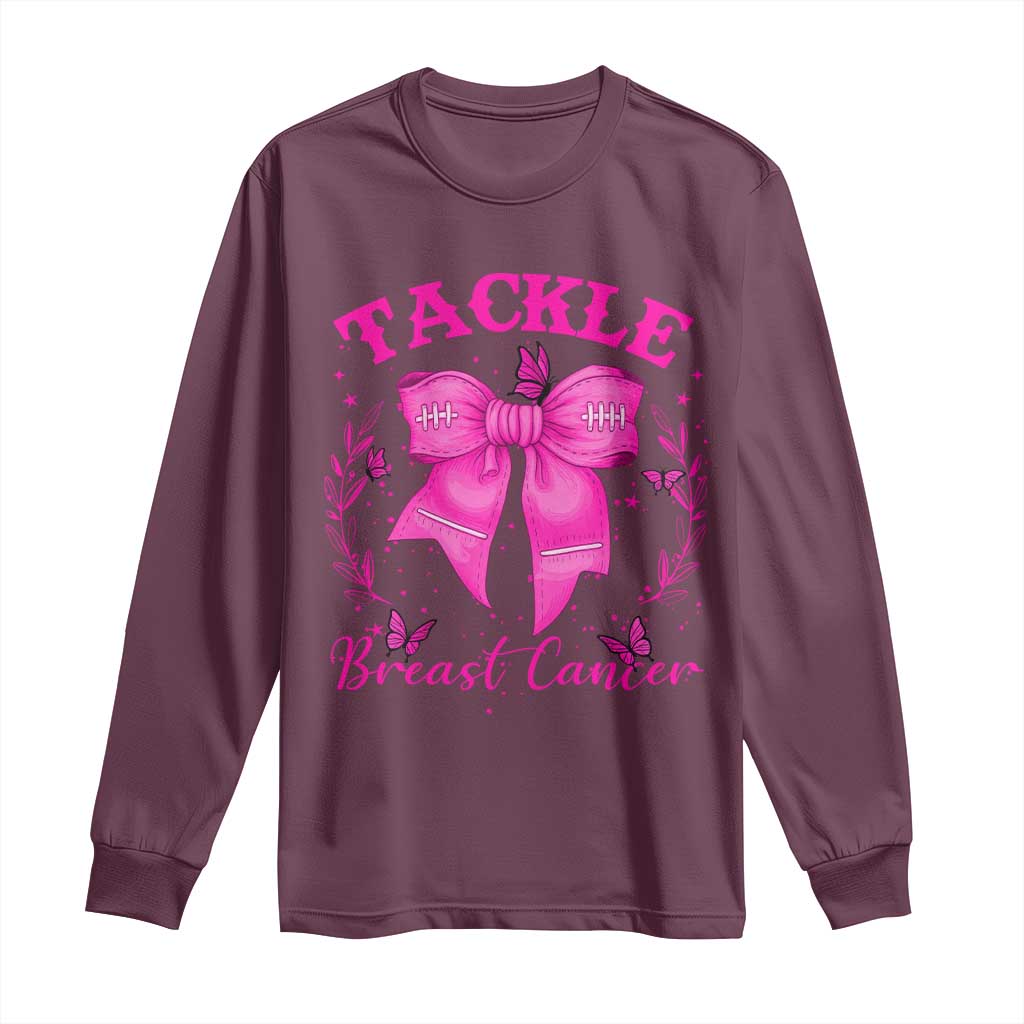 Tackle Breast Cancer Long Sleeve Shirt Support Fight Faith Pink Ribbon - Wonder Print Shop