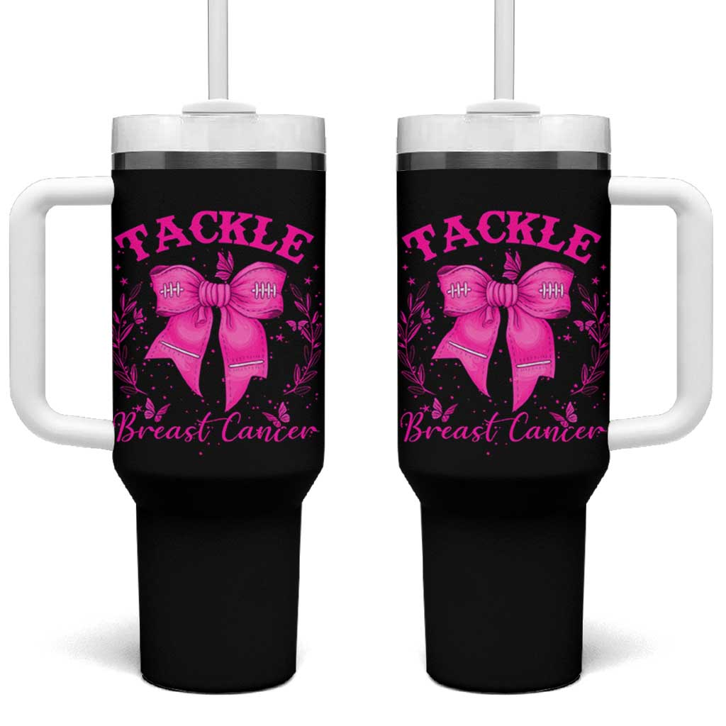 Tackle Breast Cancer Tumbler With Handle Support Fight Faith Pink Ribbon