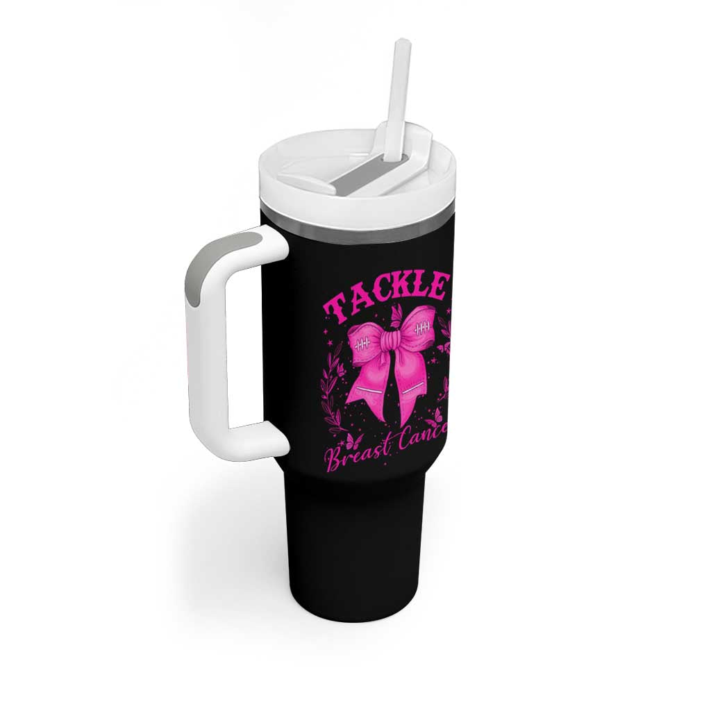 Tackle Breast Cancer Tumbler With Handle Support Fight Faith Pink Ribbon