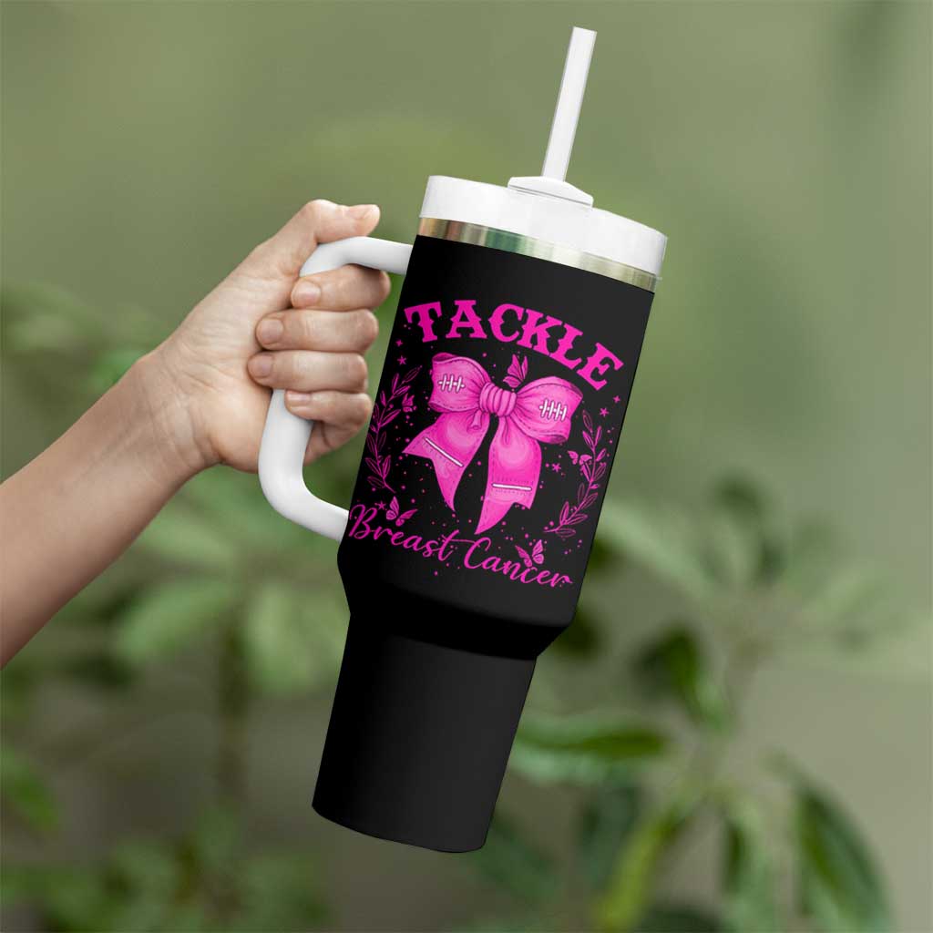Tackle Breast Cancer Tumbler With Handle Support Fight Faith Pink Ribbon
