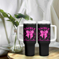 Tackle Breast Cancer Tumbler With Handle Support Fight Faith Pink Ribbon