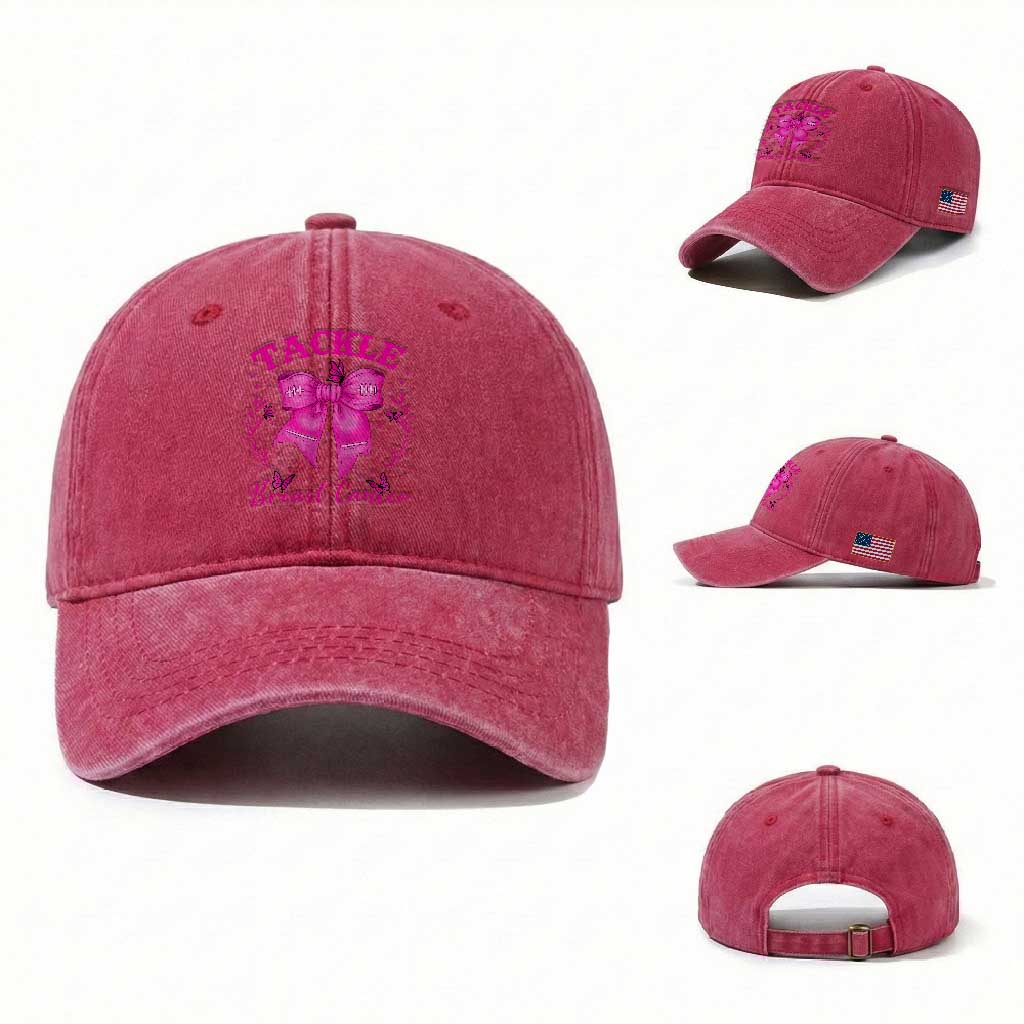 Tackle Breast Cancer Washed Cotton Baseball Cap Support Fight Faith Pink Ribbon