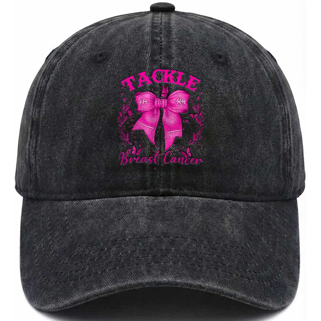 Tackle Breast Cancer Washed Cotton Baseball Cap Support Fight Faith Pink Ribbon