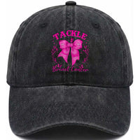 Tackle Breast Cancer Washed Cotton Baseball Cap Support Fight Faith Pink Ribbon