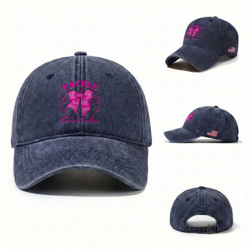 Tackle Breast Cancer Washed Cotton Baseball Cap Support Fight Faith Pink Ribbon