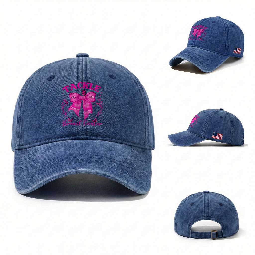 Tackle Breast Cancer Washed Cotton Baseball Cap Support Fight Faith Pink Ribbon