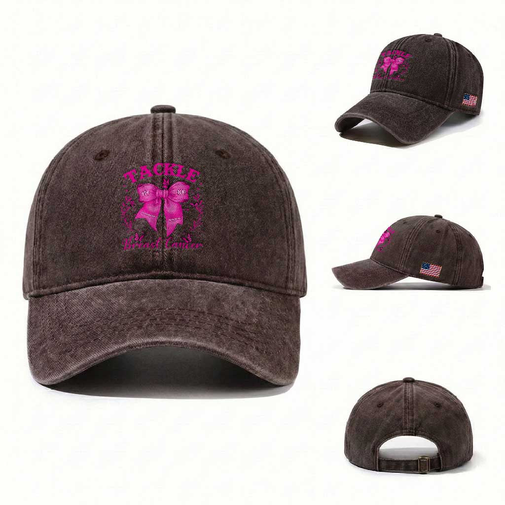 Tackle Breast Cancer Washed Cotton Baseball Cap Support Fight Faith Pink Ribbon