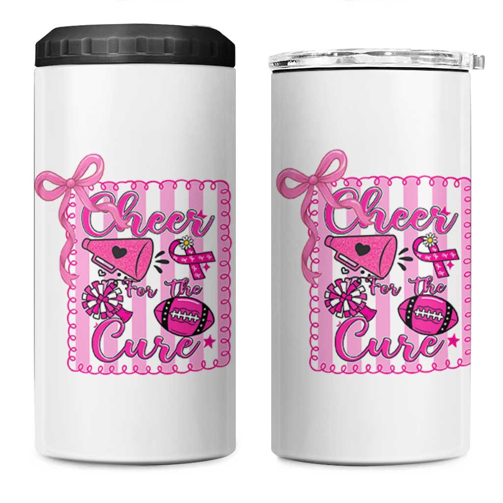 Cheer For The Cure 4 in 1 Can Cooler Tumbler Breast Cancer Awareness Football Gift