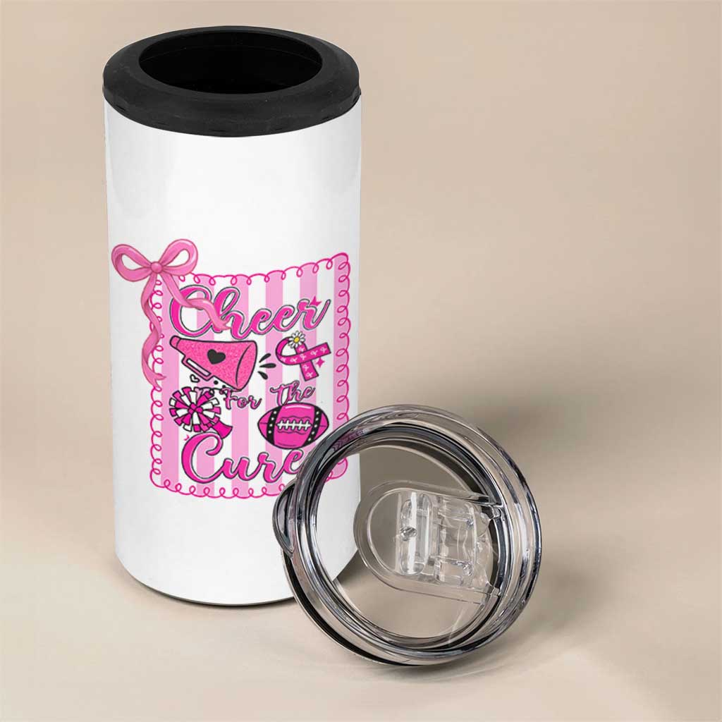 Cheer For The Cure 4 in 1 Can Cooler Tumbler Breast Cancer Awareness Football Gift