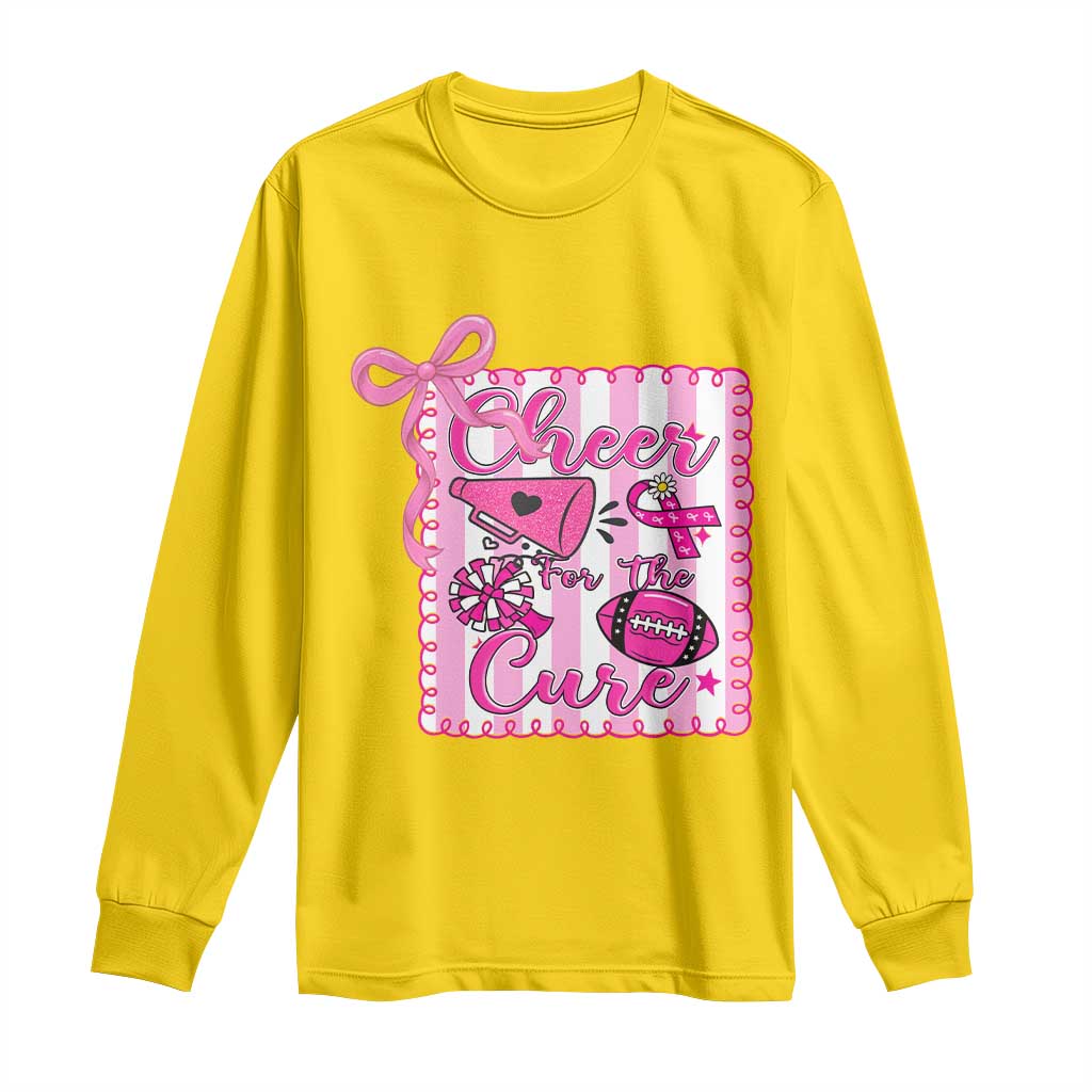 Cheer For The Cure Long Sleeve Shirt Breast Cancer Awareness Football Gift - Wonder Print Shop