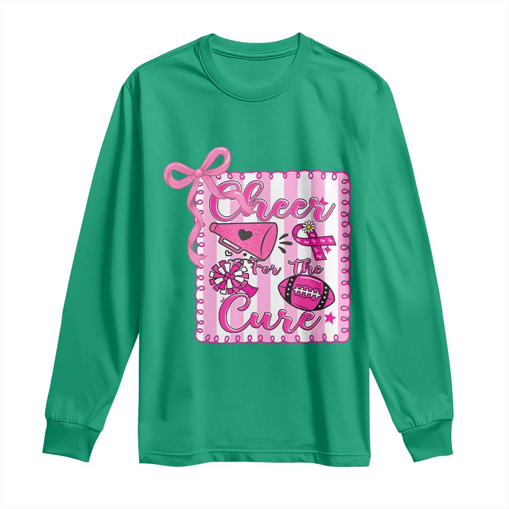 Cheer For The Cure Long Sleeve Shirt Breast Cancer Awareness Football Gift - Wonder Print Shop