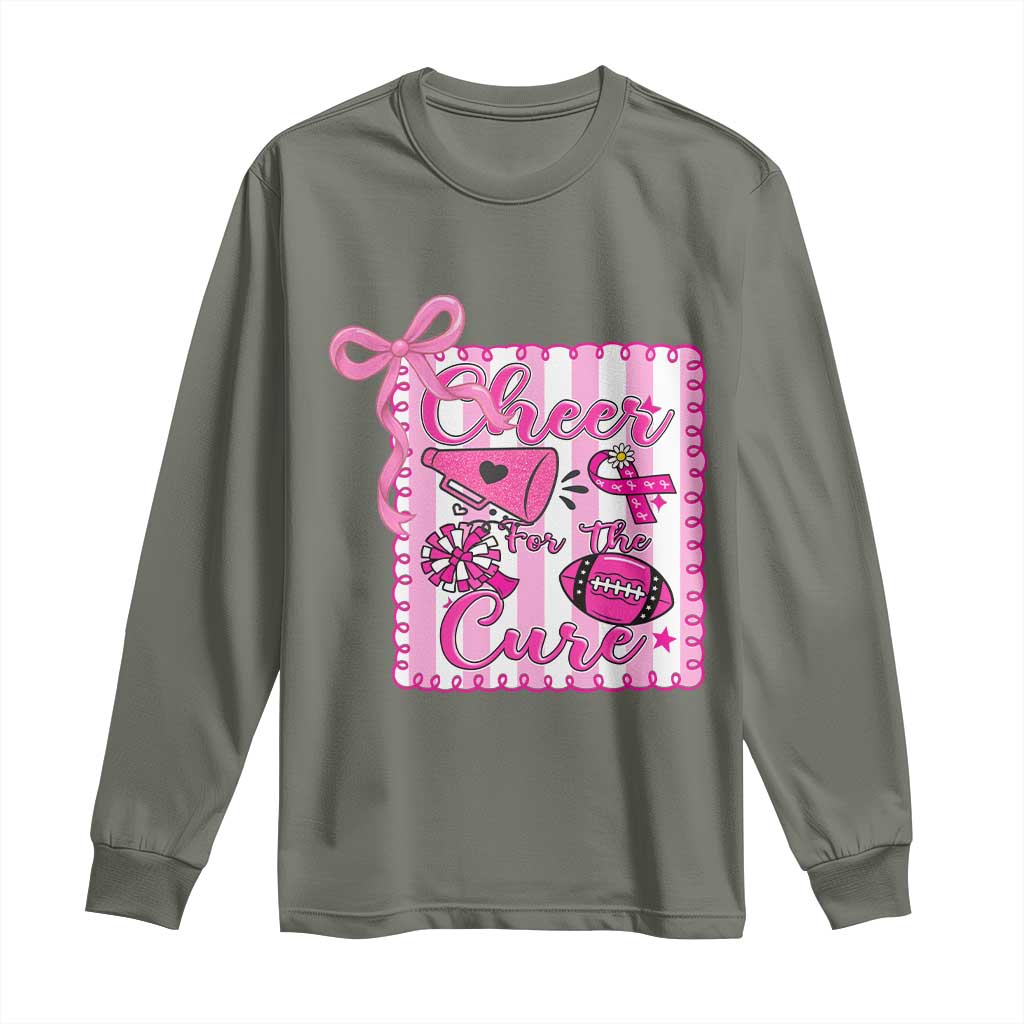 Cheer For The Cure Long Sleeve Shirt Breast Cancer Awareness Football Gift - Wonder Print Shop
