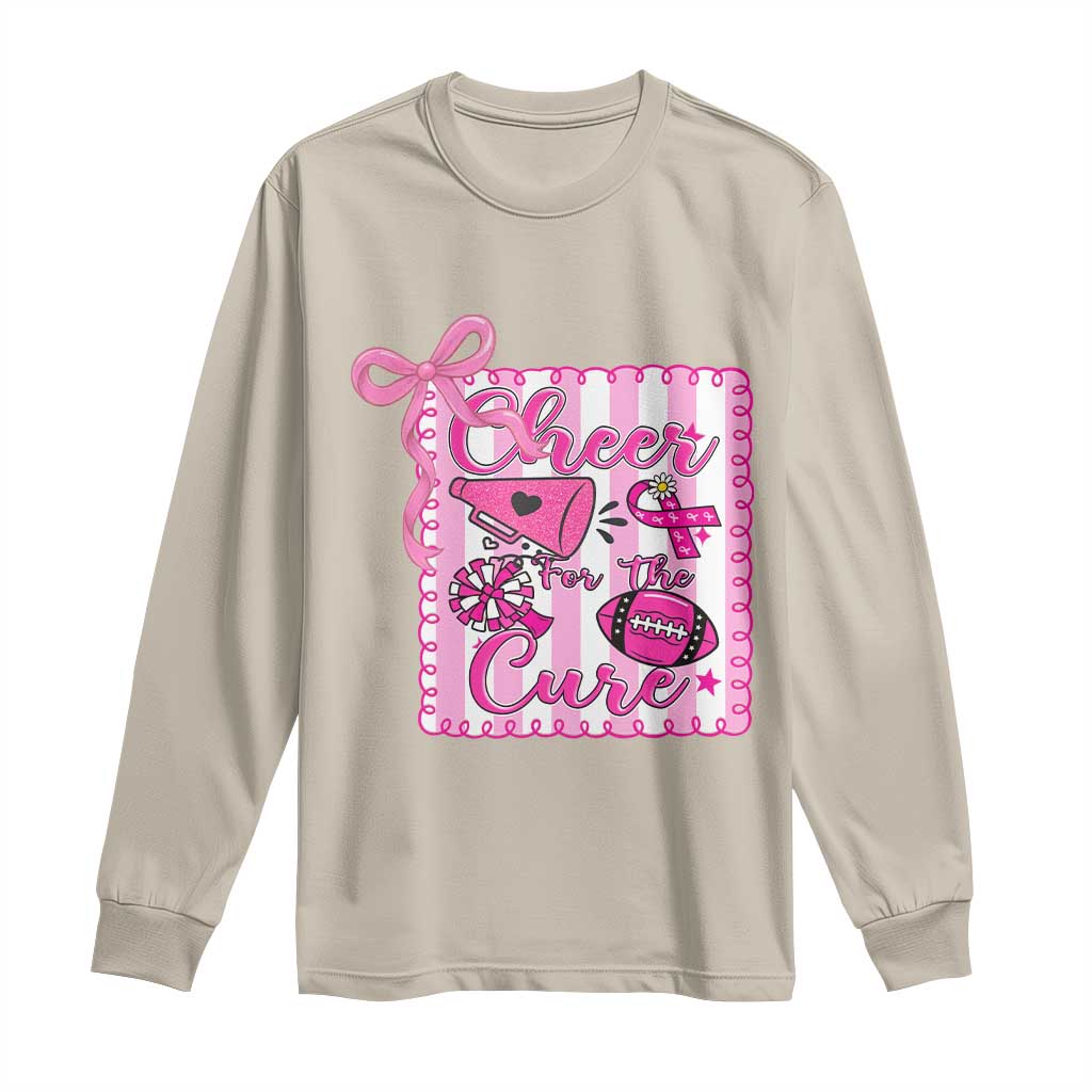 Cheer For The Cure Long Sleeve Shirt Breast Cancer Awareness Football Gift - Wonder Print Shop