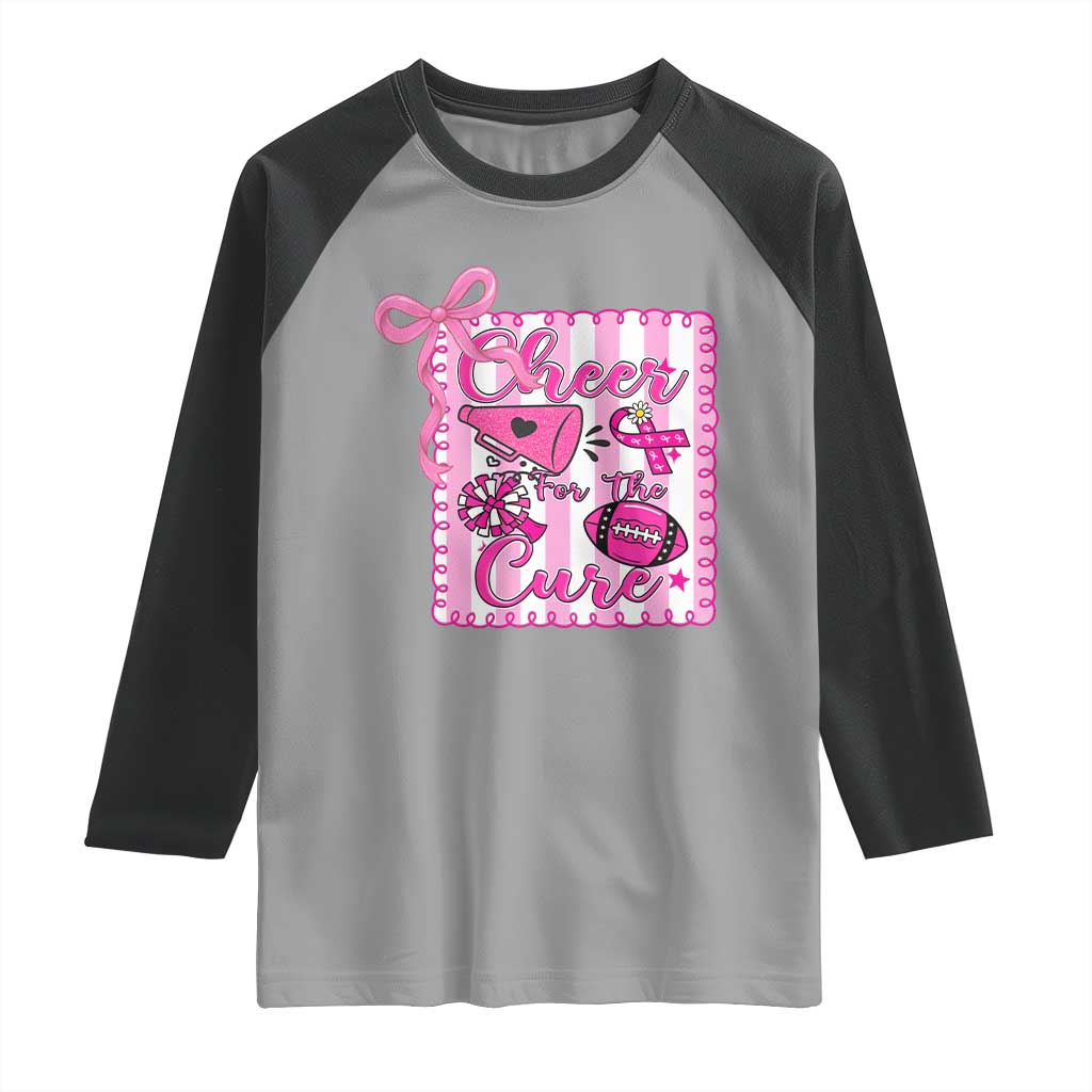 Cheer For The Cure Raglan Shirt Breast Cancer Awareness Football Gift - Wonder Print Shop