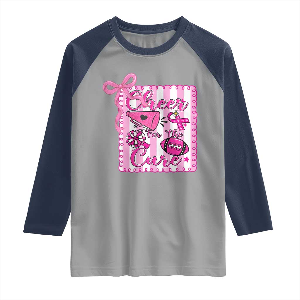 Cheer For The Cure Raglan Shirt Breast Cancer Awareness Football Gift - Wonder Print Shop