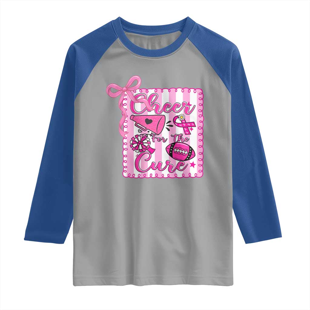 Cheer For The Cure Raglan Shirt Breast Cancer Awareness Football Gift - Wonder Print Shop