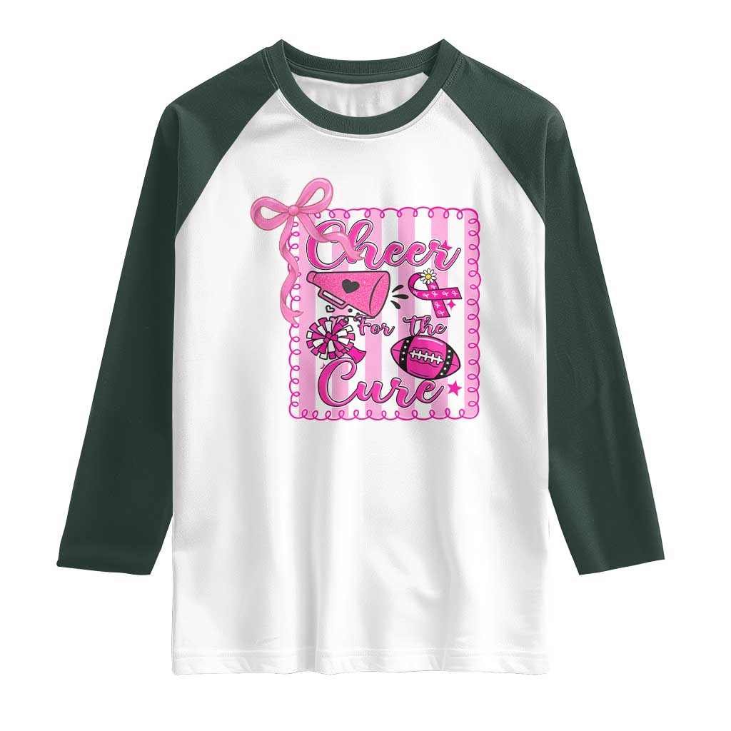 Cheer For The Cure Raglan Shirt Breast Cancer Awareness Football Gift - Wonder Print Shop