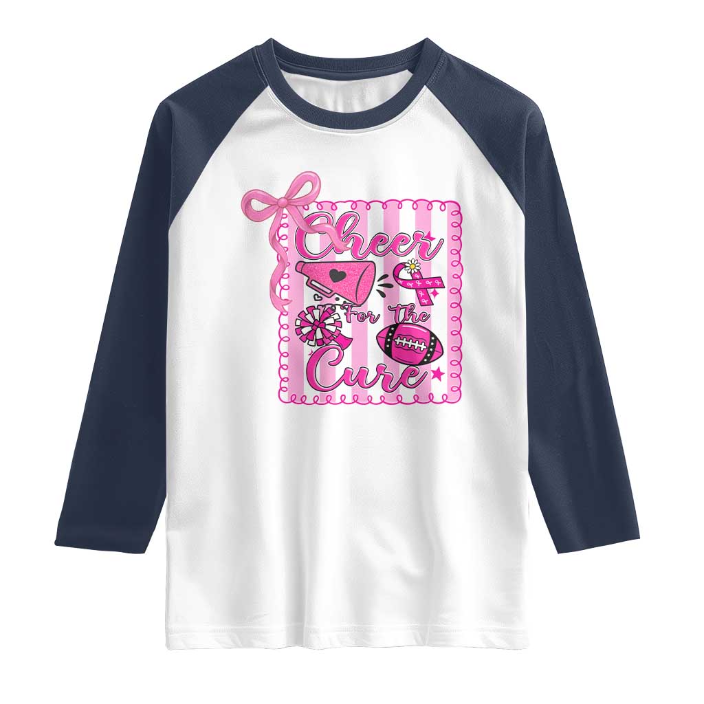 Cheer For The Cure Raglan Shirt Breast Cancer Awareness Football Gift - Wonder Print Shop