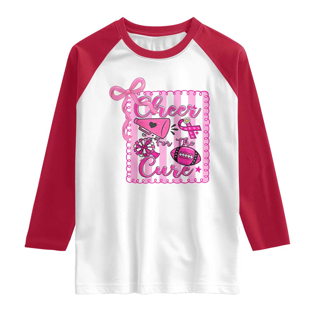Cheer For The Cure Raglan Shirt Breast Cancer Awareness Football Gift - Wonder Print Shop