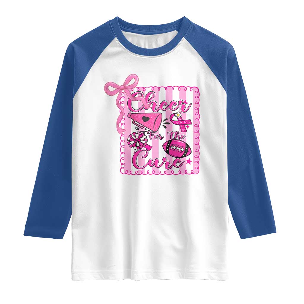 Cheer For The Cure Raglan Shirt Breast Cancer Awareness Football Gift - Wonder Print Shop