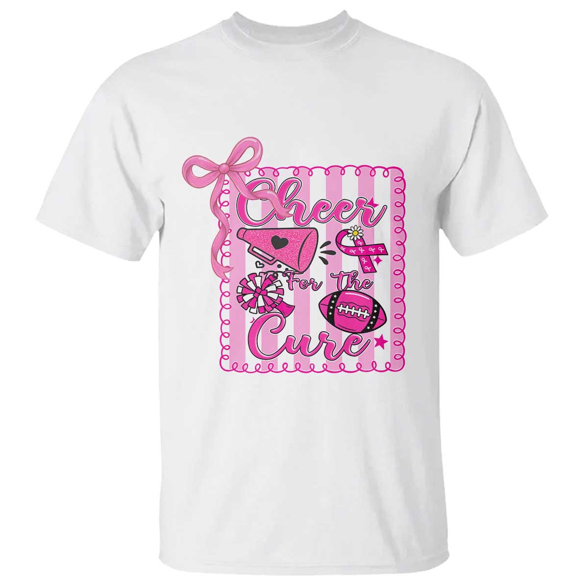 Cheer For The Cure T Shirt Breast Cancer Awareness Football Gift - Wonder Print Shop