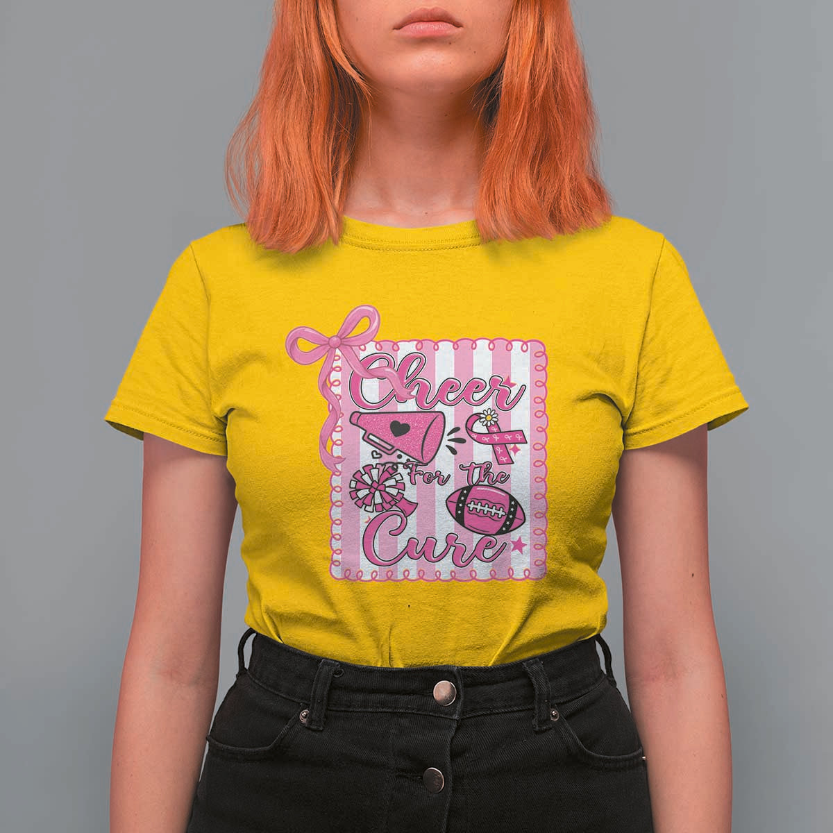 Cheer For The Cure T Shirt For Women Breast Cancer Awareness Football Gift - Wonder Print Shop
