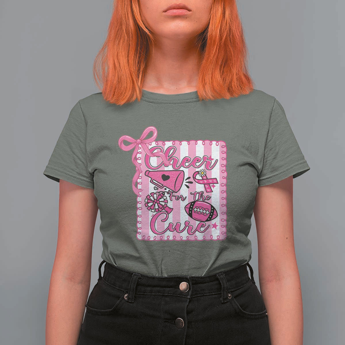 Cheer For The Cure T Shirt For Women Breast Cancer Awareness Football Gift - Wonder Print Shop