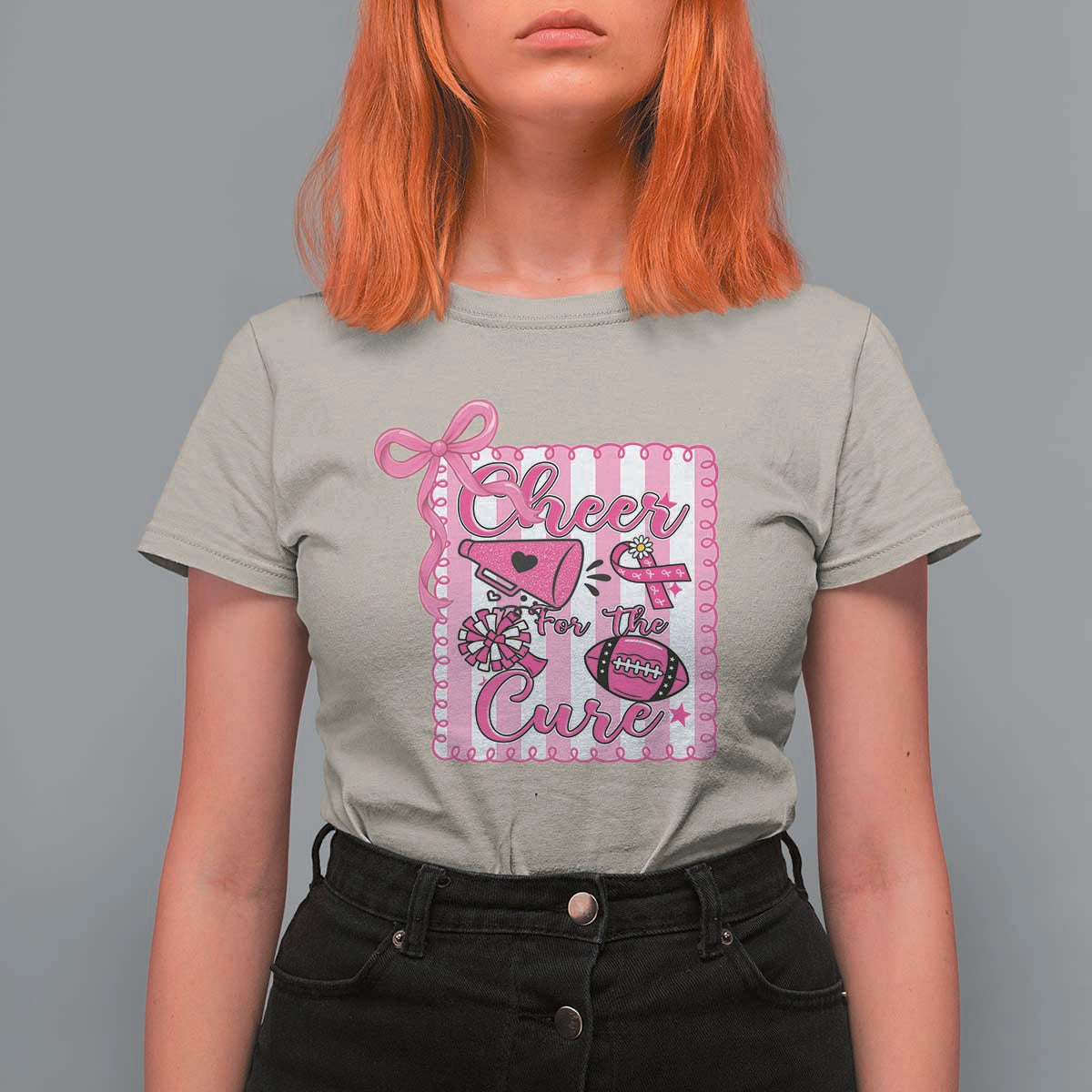 Cheer For The Cure T Shirt For Women Breast Cancer Awareness Football Gift - Wonder Print Shop