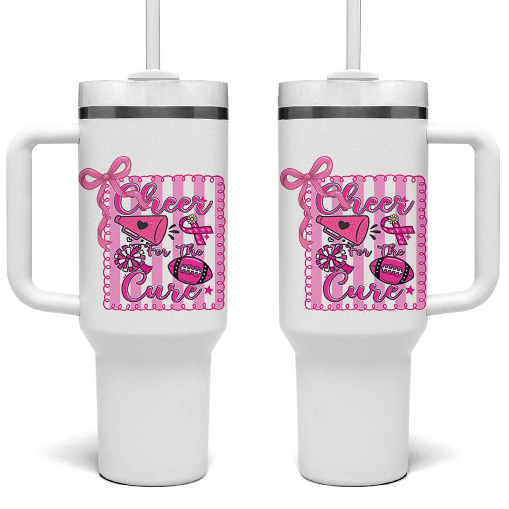 Cheer For The Cure Tumbler With Handle Breast Cancer Awareness Football Gift