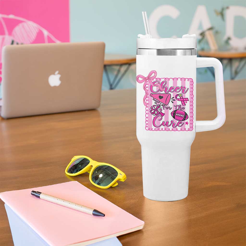 Cheer For The Cure Tumbler With Handle Breast Cancer Awareness Football Gift
