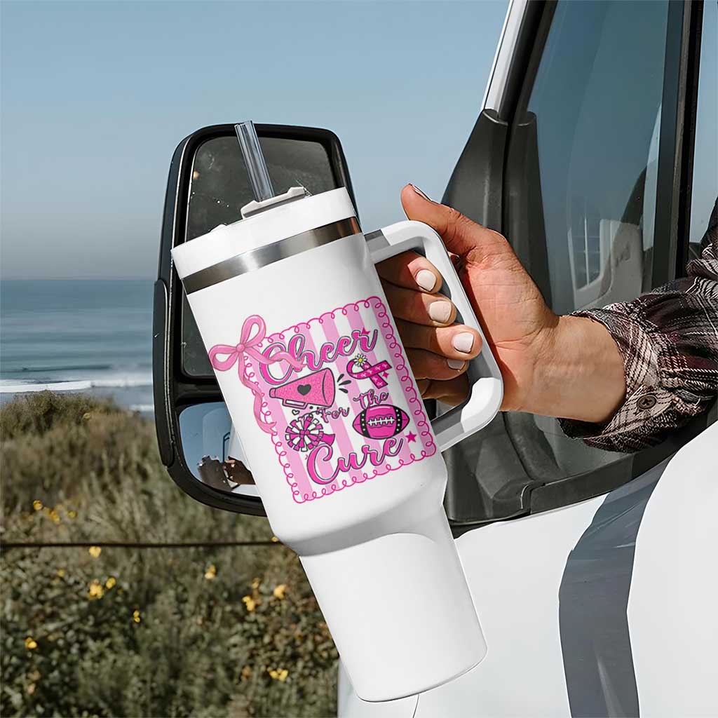 Cheer For The Cure Tumbler With Handle Breast Cancer Awareness Football Gift