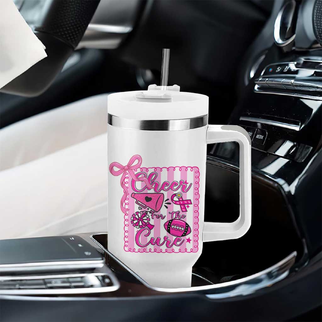 Cheer For The Cure Tumbler With Handle Breast Cancer Awareness Football Gift