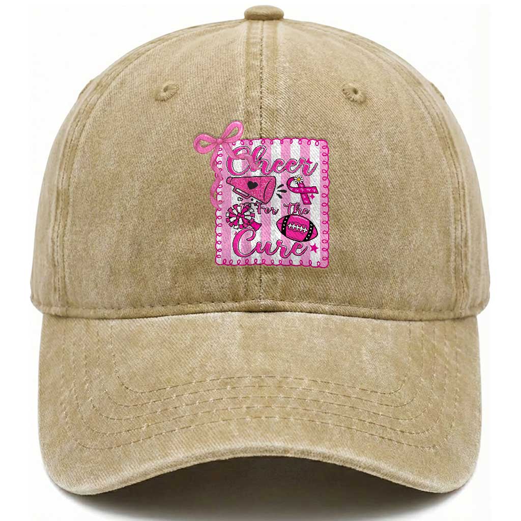 Cheer For The Cure Washed Cotton Baseball Cap Breast Cancer Awareness Football Gift