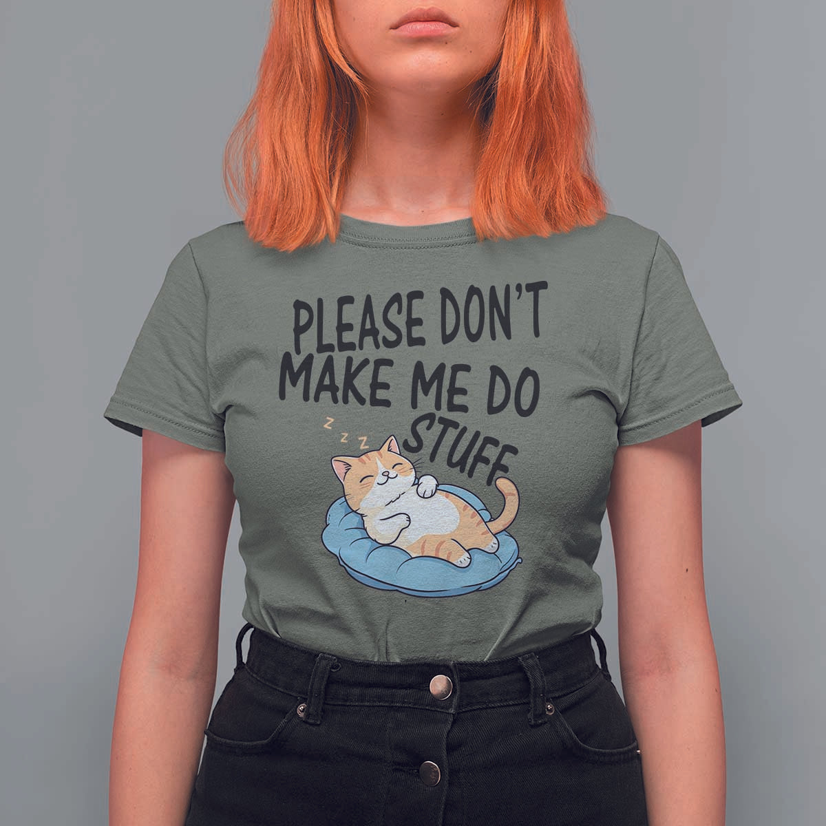 Funny Cat Lover T Shirt For Women Please Do Not Make Me Do Stuff - Wonder Print Shop